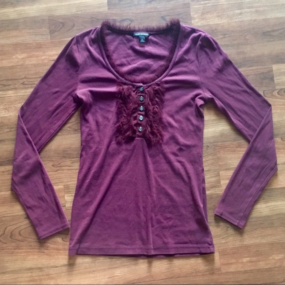 Banana Republic Long Sleeve Wine Red Fringe Tee S
